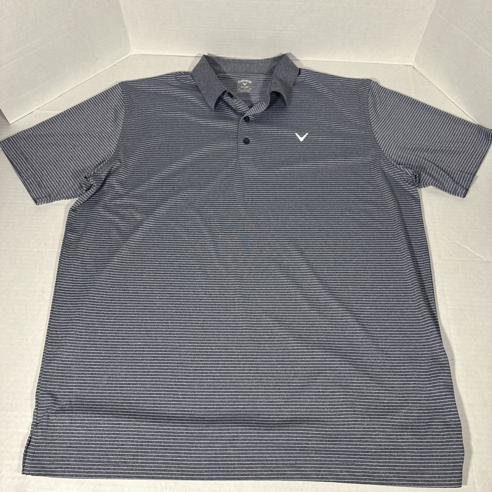 Mens Callaway Opti-Dri Short‎ Sleeve Grayish Blue/White Striped Polo Shirt XL